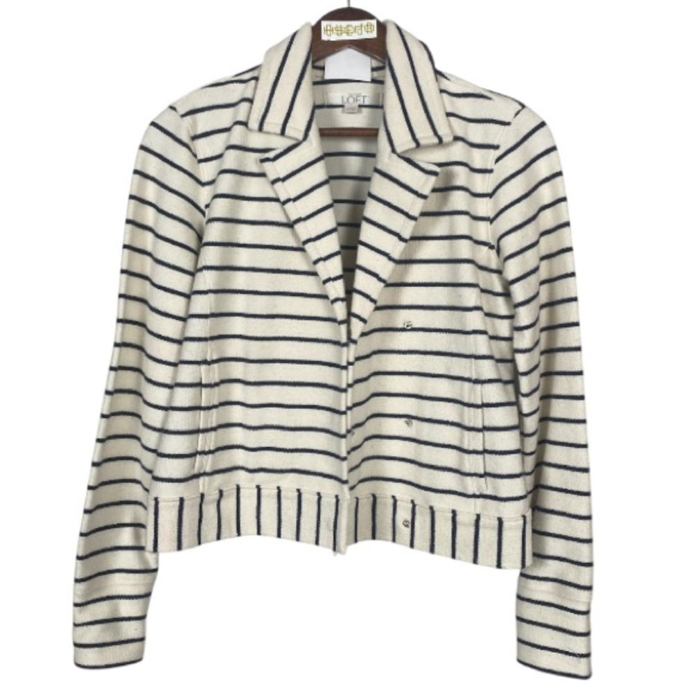 LOFT Women's Cream and Black Striped Blazer /XS